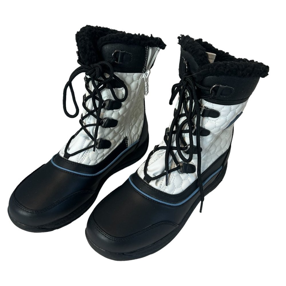 Totes Women's "Casey" Waterproof Snow Boots White and Black Sz 10